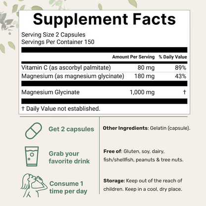 Pure Magnesium Glycinate 1,000mg Per Serving